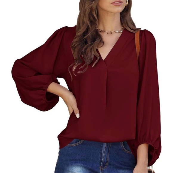 Boho deep red flouncey blouse - Picture 3 of 8